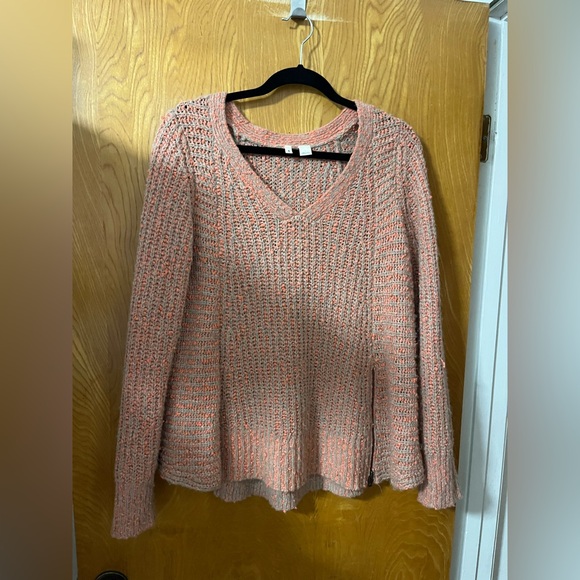 Anthropologie Moth Peach and cream V-Neck Sweater L - Picture 1 of 9